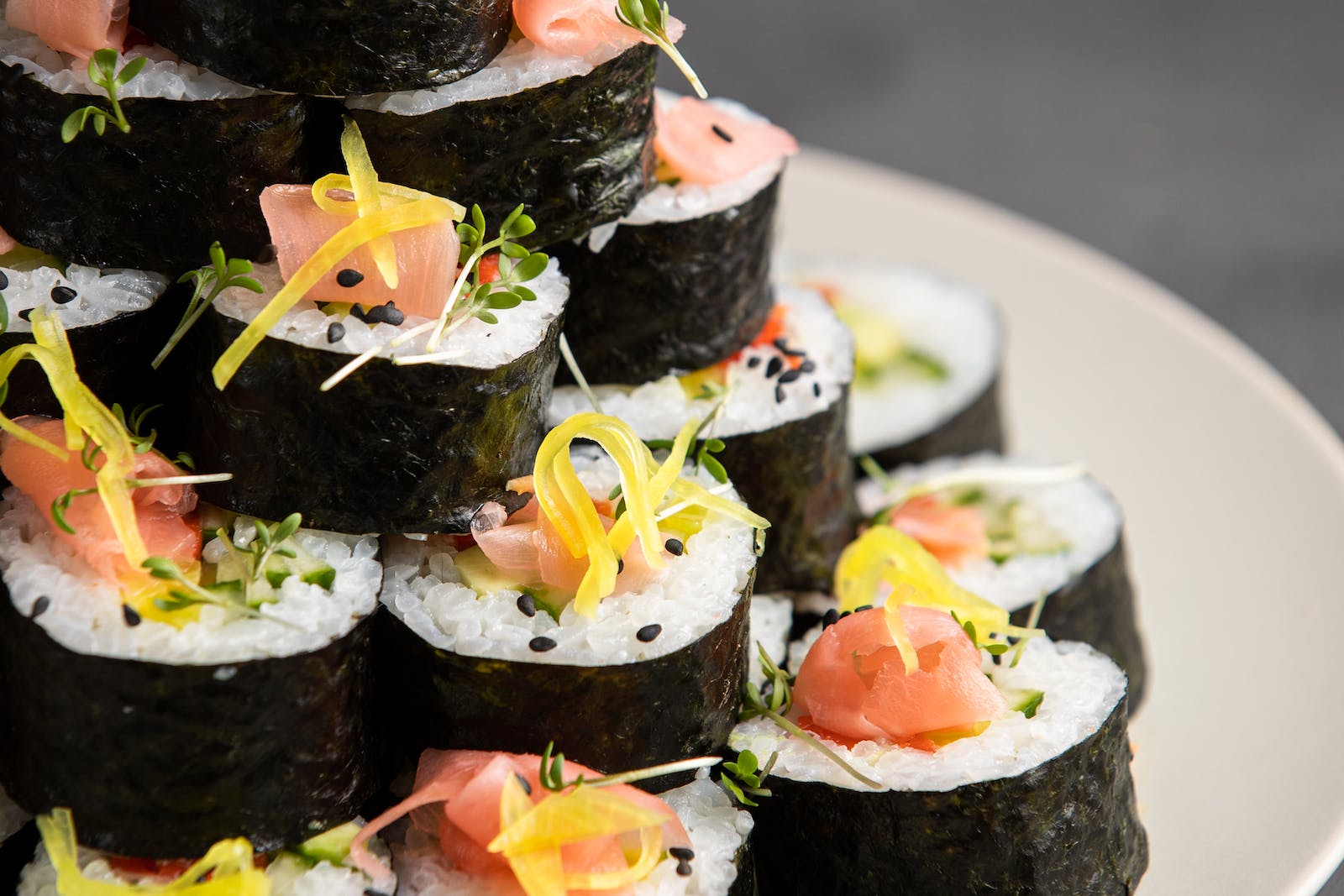 Slices of Sushi Maki on a Plate